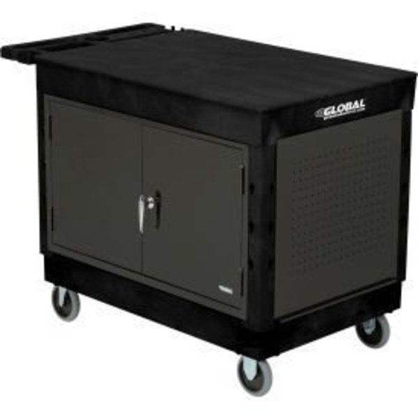 Global Equipment Deluxe plastic Black 2 shelf Flat Maintenance Utility Cart 40x26, 5" Casters 800340